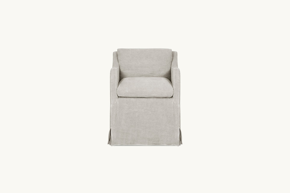 One Esme Dining Chair in Jasmine Rice, a light warm greige Medium Weight Linen
