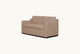 Slide #4 Angled view of the Esmé Sleeper Sofa in Golden Reed, a sandy brown Recycled Poly Linen in a closed state