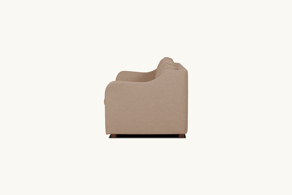 Side view of the Esmé Full Sleeper Sofa in Golden Reed, a sandy brown Recycled Poly Linen