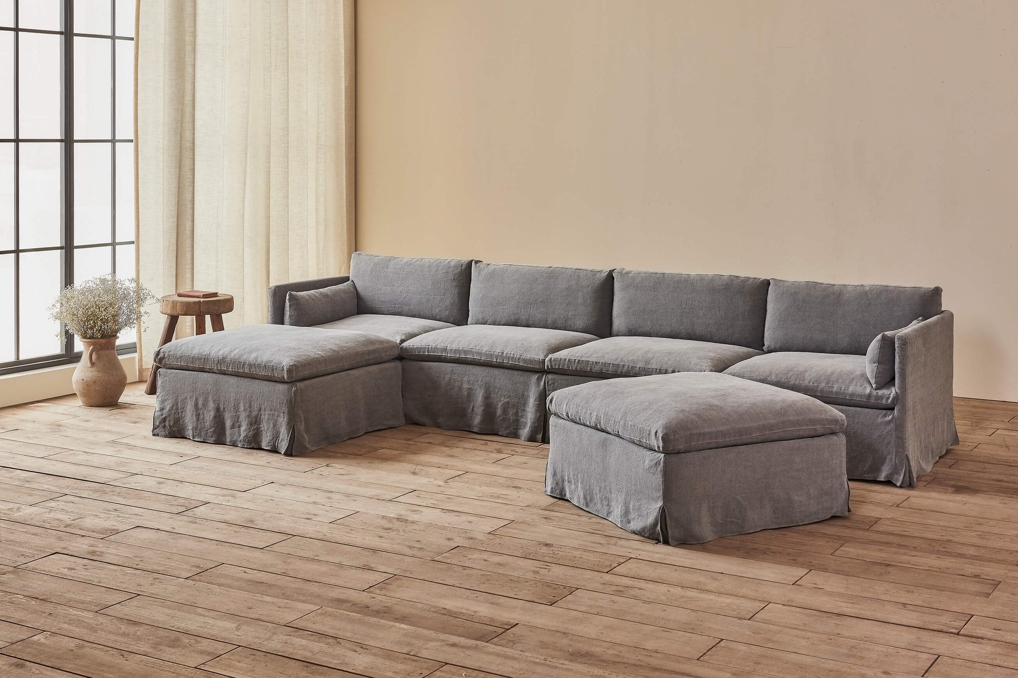 Gabriel U-Shape Sectional Sofa in Ink Cap, a medium cool grey Light Weight Linen