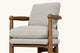 Slide #6 Close up of Gio Dining Stool in Heritage Ash frame and cushions in Jasmine Rice, a light warm greige Medium Weight Linen