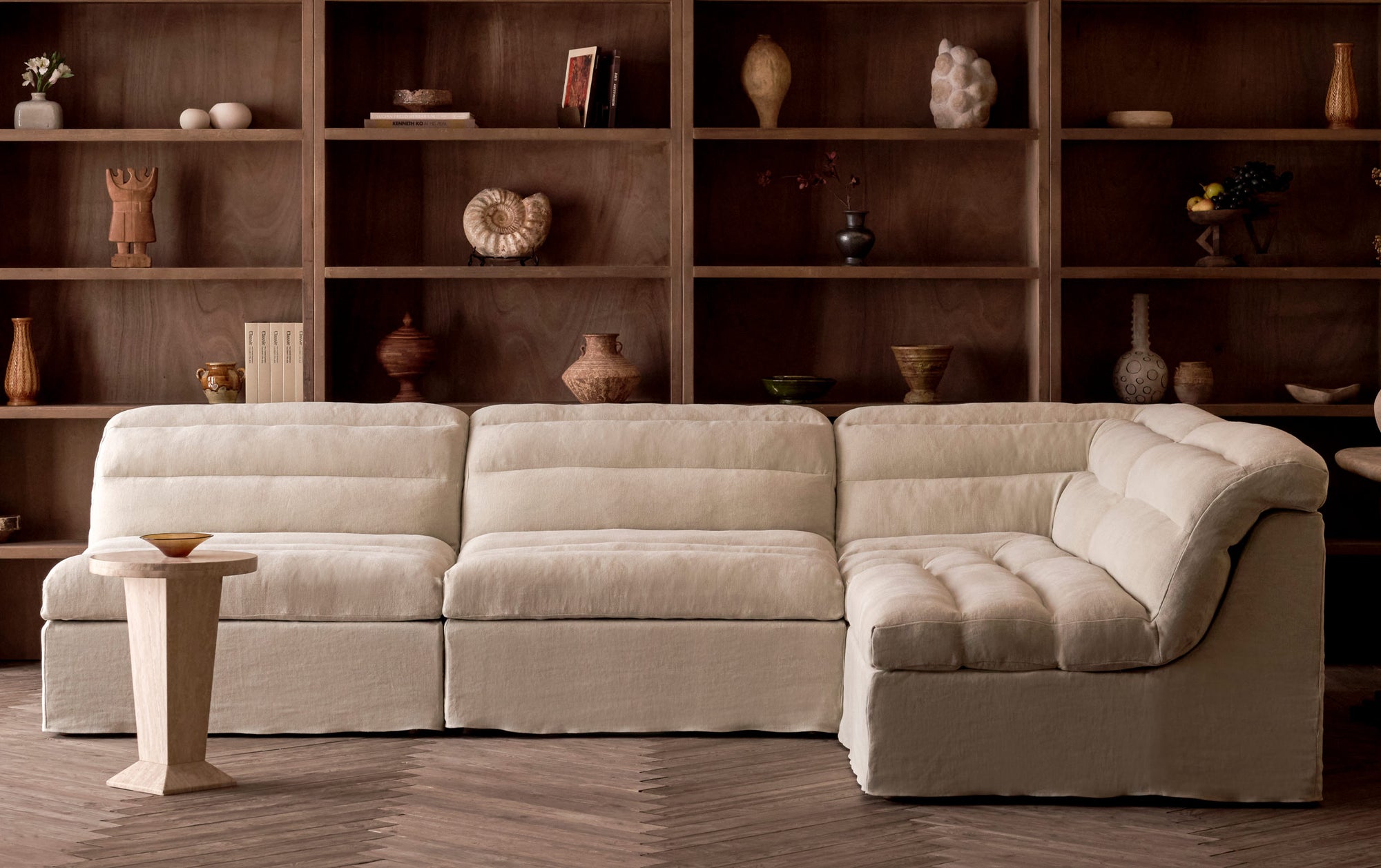 Juno L-Shape Sectional Slipcover Only in Warm Oatmeal, a light warm beige Medium Weight Linen