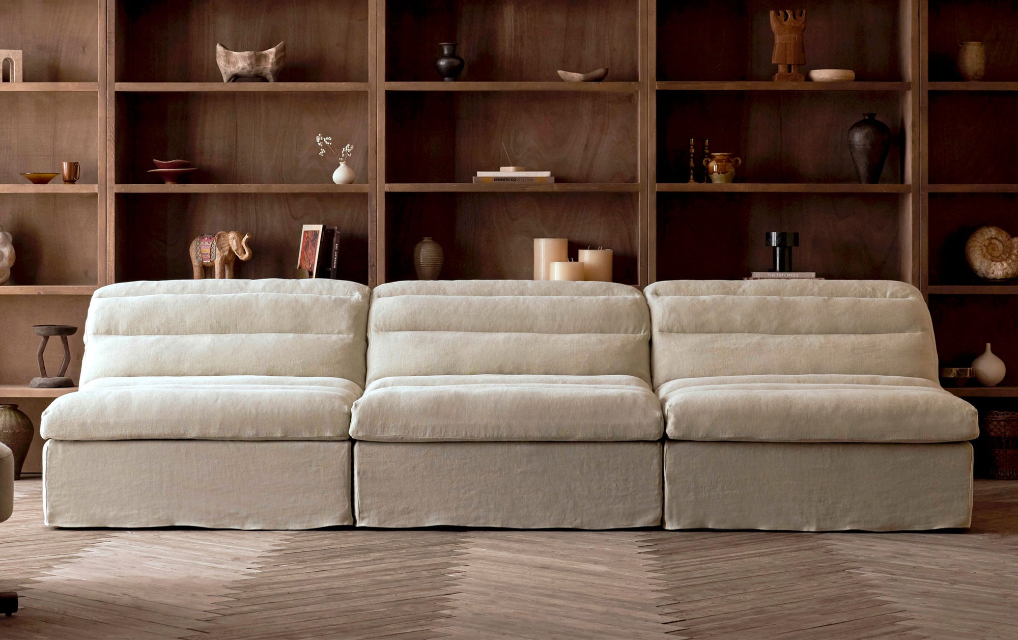 Juno Sectional Slipcover Only in Warm Oatmeal, a light warm beige Medium Weight Linen