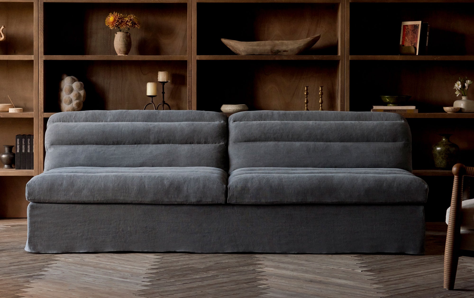 Juno Sofa Slipcover Only in Black Pepper, a cool charcoal grey Light Weight Linen