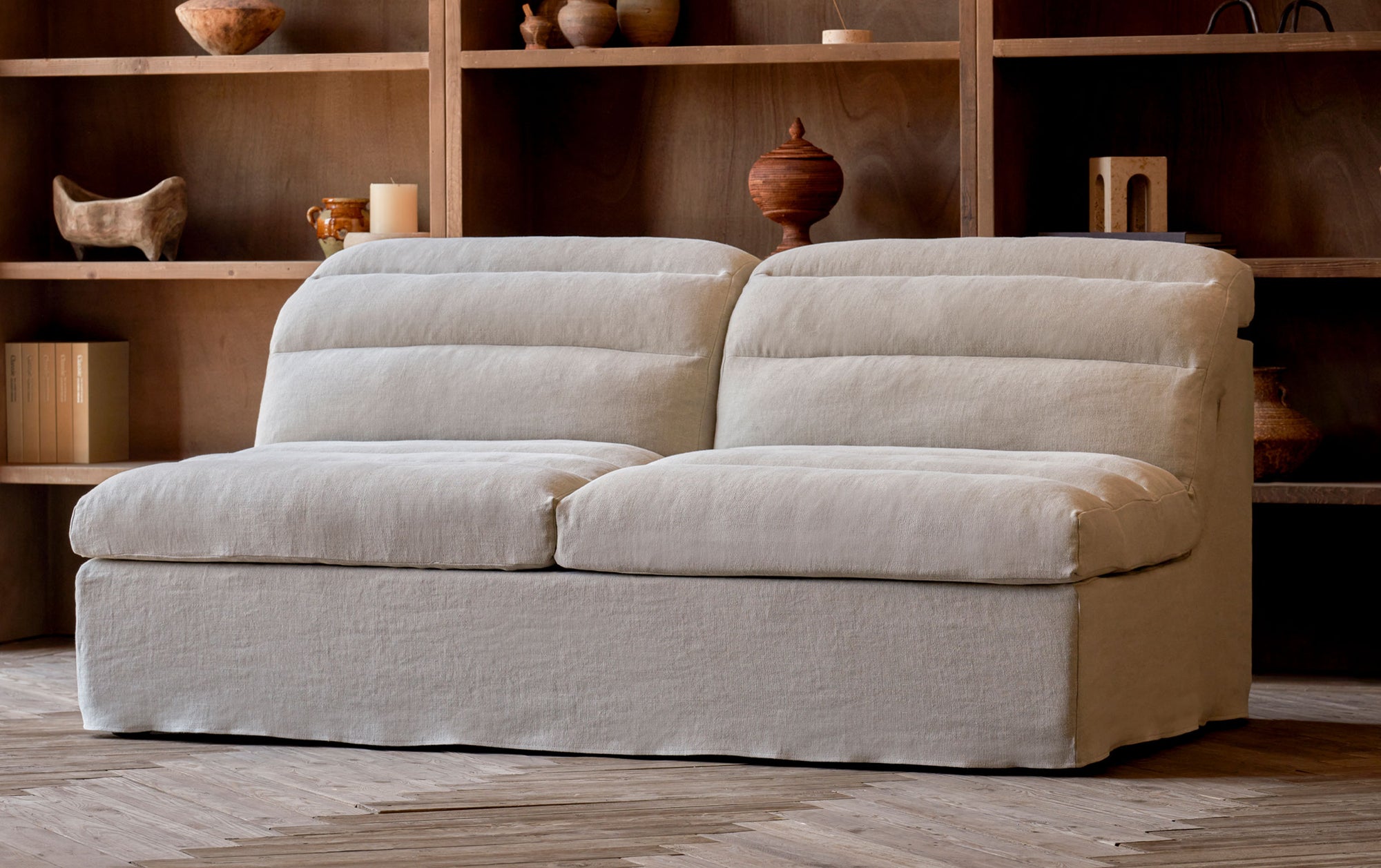 Juno Sofa Slipcover Only in Jasmine Rice, a light warm greige Medium Weight Linen