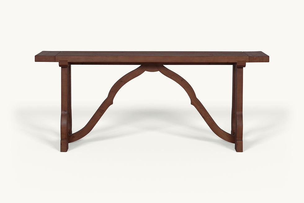 Front view of Leona Console Table in Dusky Pine, a deep, rich, molasses-colored 100% Chinese pine