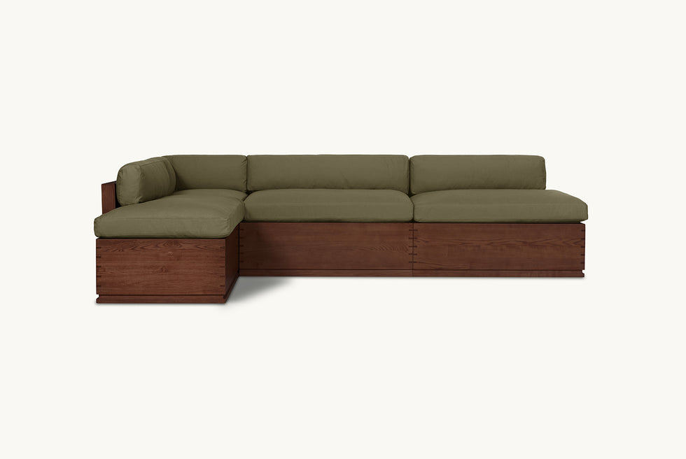 Monti Storage Banquette in Quiet Sage, an earthy green Cotton Canvas