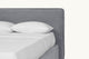 Slide #5 Close up of Neva Queen Bed in Ink Cap, a medium cool grey Light Weight Linen