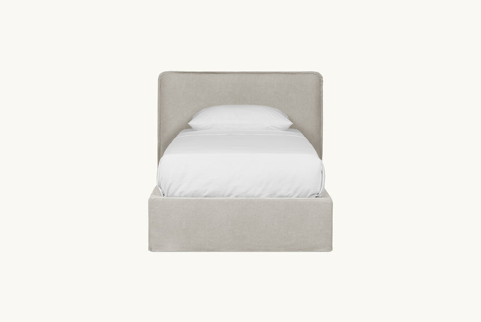 Neva Bed in Jasmine Rice, a light warm greige Medium Weight Linen