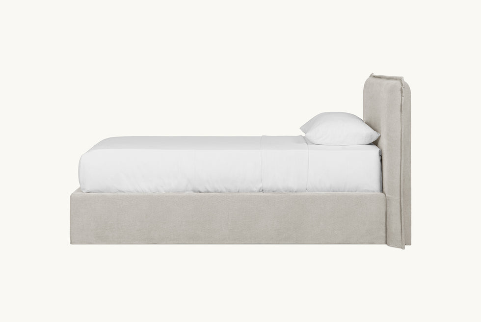 Neva Bed in Jasmine Rice, a light warm greige Medium Weight Linen
