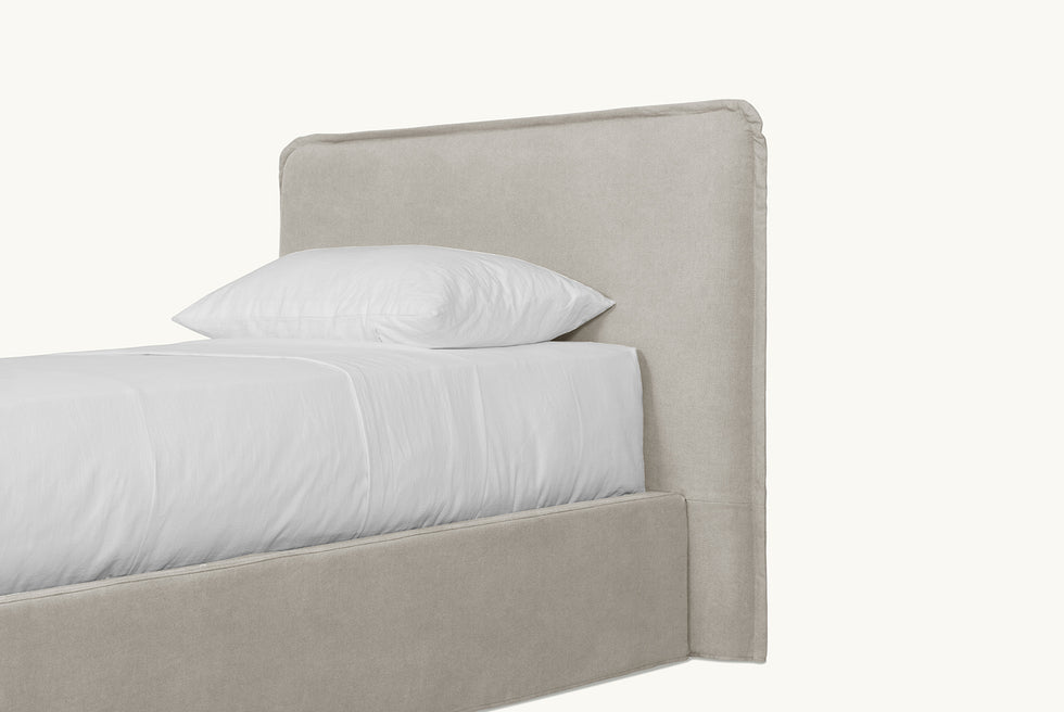 Neva Bed in Jasmine Rice, a light warm greige Medium Weight Linen