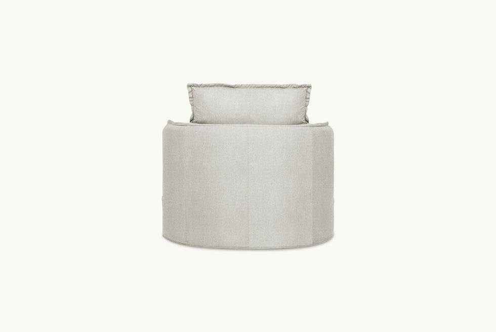 Neva Round Swivel Chair in Jasmine Rice, a light warm greige Medium Weight Linen