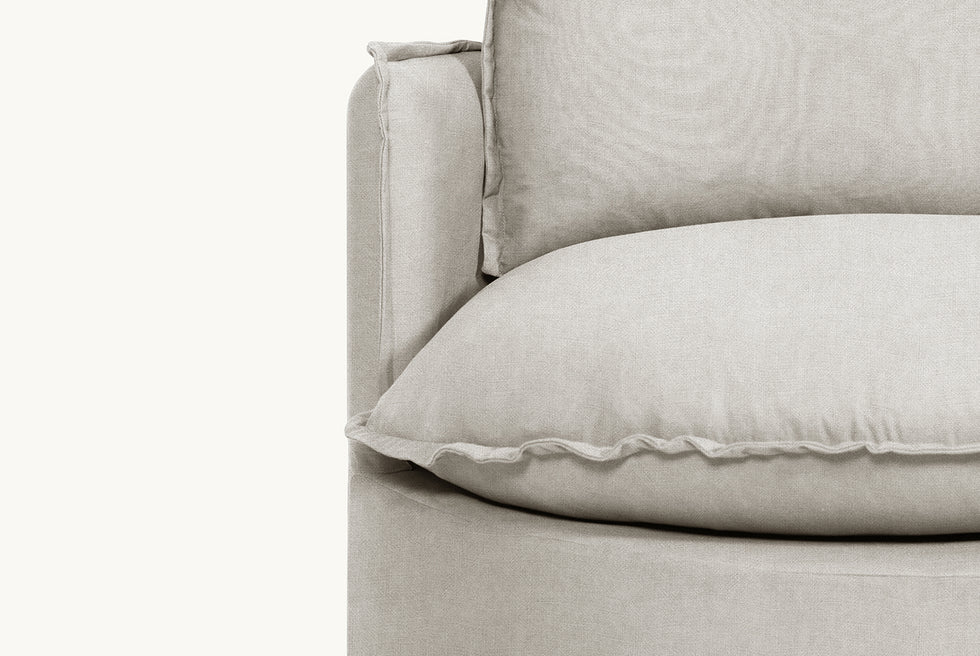 Neva Round Swivel Chair in Jasmine Rice, a light warm greige Medium Weight Linen
