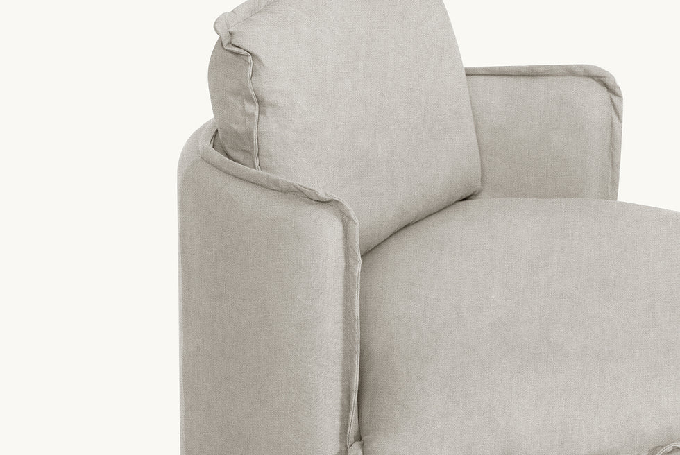 Neva Round Swivel Chair in Jasmine Rice, a light warm greige Medium Weight Linen