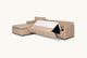 Slide #6 Angled view of Neva Sleeper Chaise Sectional in Golden Reed, a sandy brown Recycled Poly Linen, in the process of opening