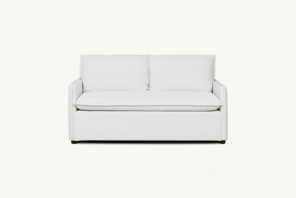 Front view of Neva Full Sleeper Sofa in Young Coconut, a powdery white Recycled Poly Linen
