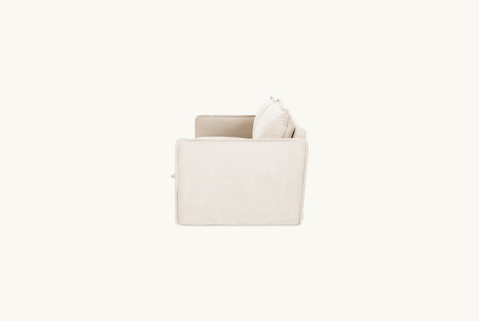 Side view of Neva 96" Sofa in Corn Silk, a light beige Washed Cotton Linen