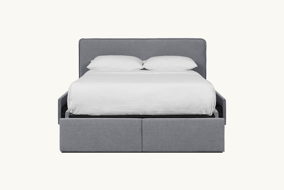 Neva Storage Bed in Ink Cap, a medium cool grey Light Weight Linen