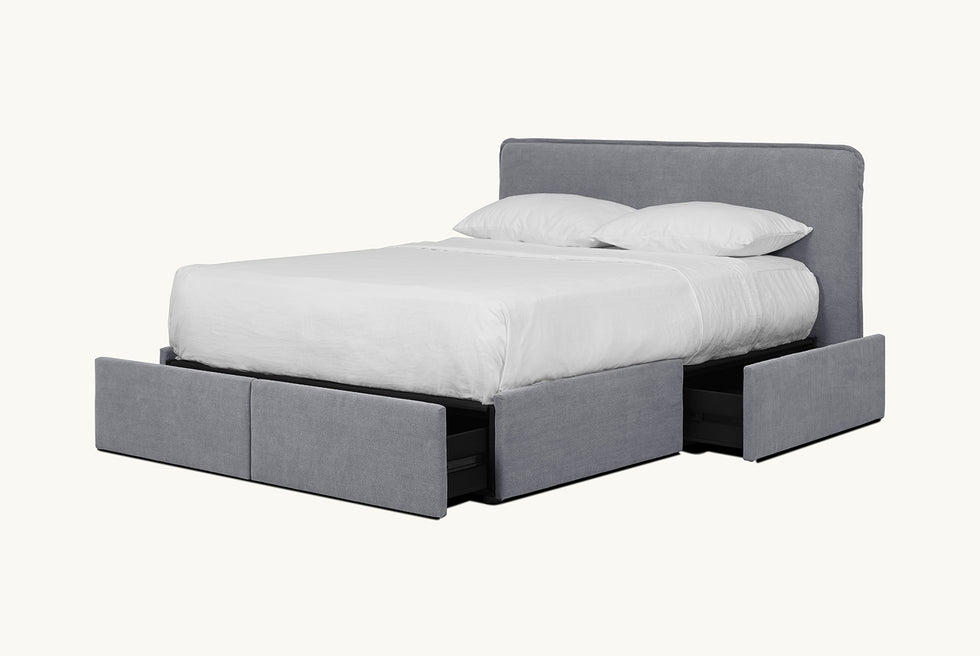Neva Storage Bed in Ink Cap, a medium cool grey Light Weight Linen