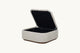 Slide #3 Opened view of Olea Storage Ottoman in Jasmine Rice, a light warm greige Medium Weight Linen