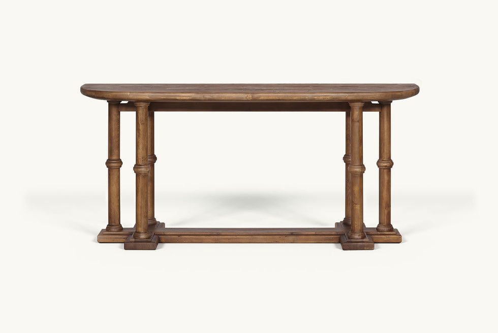 Pia Console Table in 100% Reclaimed Chinese Heritage Pine, a medium, bosc pear shade with earthy undertones