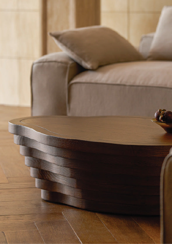 Modern living room with a sixpenny and terra coffee table and yogi sofa 