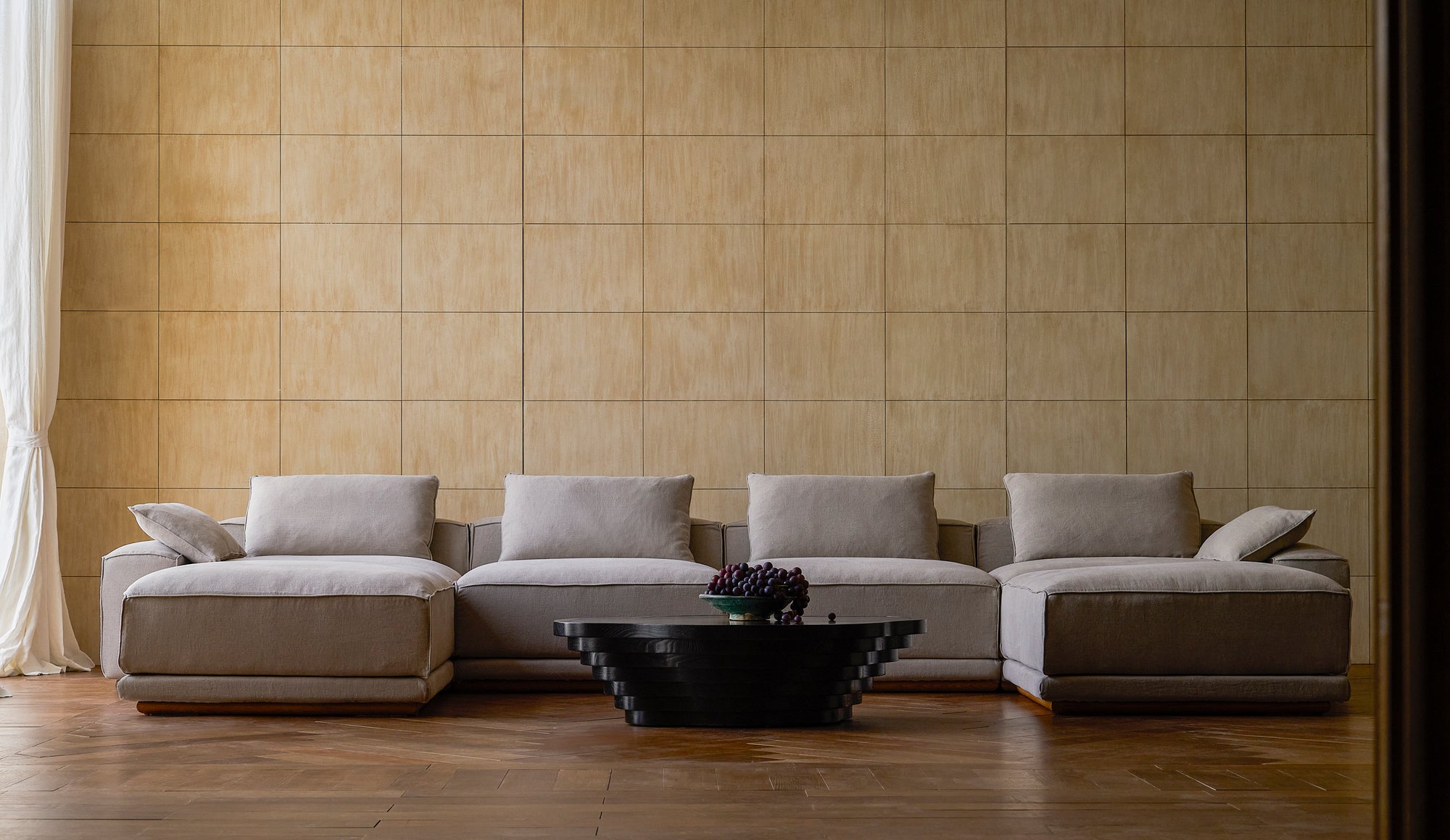 yogi u shape sectional in oat flour