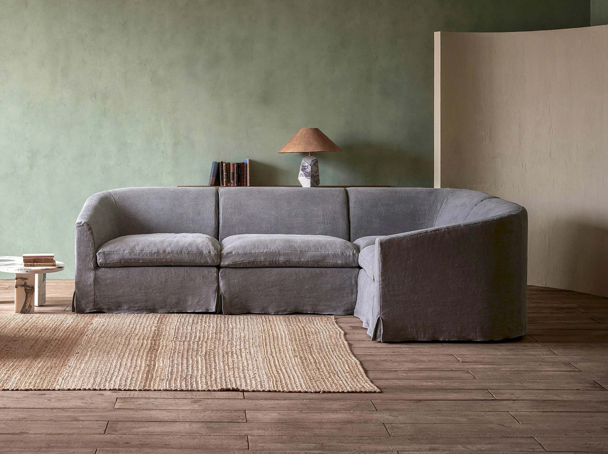 Ziki L-Shape Sectional Sofa in Ink Cap, a medium cool grey Light Weight Linen