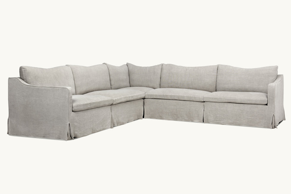 Front view of Amelia Corner Sectional Sofa in Jasmine Rice, a light warm greige Medium Weight Linen