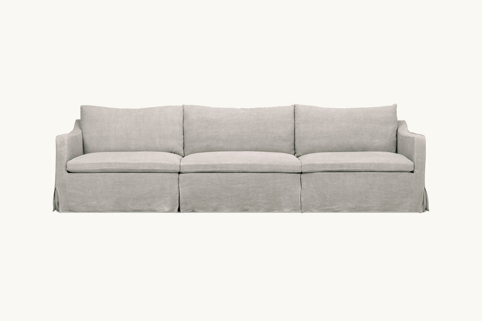 Front view of Amelia Sectional Sofa in Jasmine Rice, a light warm greige Medium Weight Linen