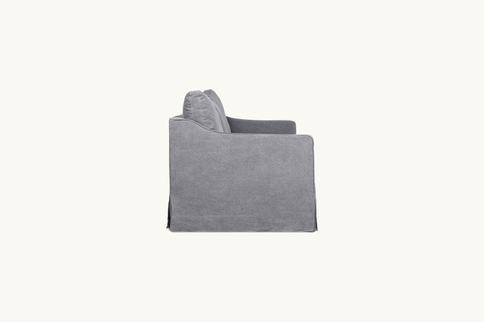 Side view of Amelia 84" Sofa in Ink Cap, a medium cool grey Light Weight Linen