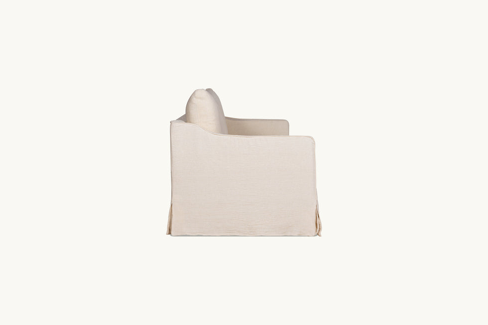 Side view of Amelia 96" Sofa in Corn Silk, a light beige Washed Cotton Linen