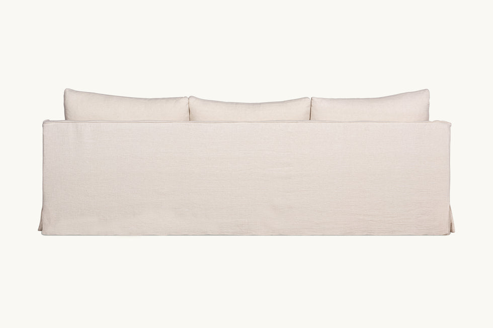 Back view of Amelia 96" Sofa in Corn Silk, a light beige Washed Cotton Linen