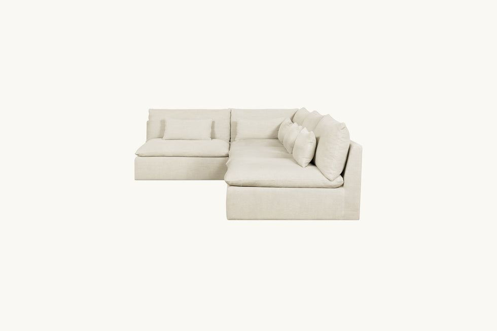 Side view of Aria Grande L-Shape Sectional Sofa in Warm Oatmeal, a light warm beige Medium Weight Linen