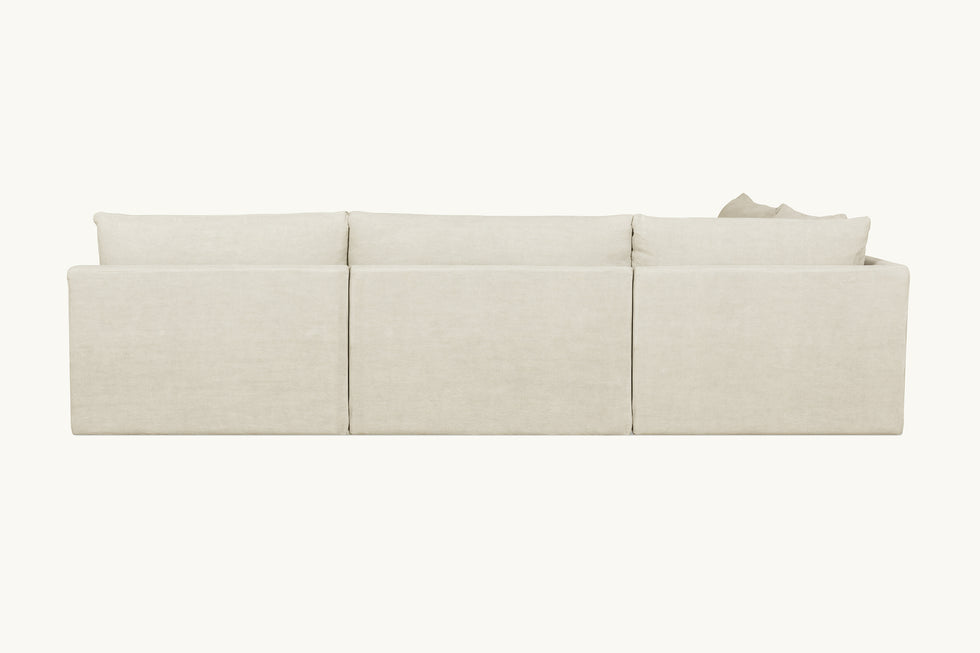 Back view of Aria Grande L-Shape Sectional Sofa in Warm Oatmeal, a light warm beige Medium Weight Linen