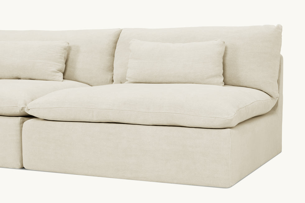 Close up view of Aria Grande L-Shape Sectional Sofa in Warm Oatmeal, a light warm beige Medium Weight Linen