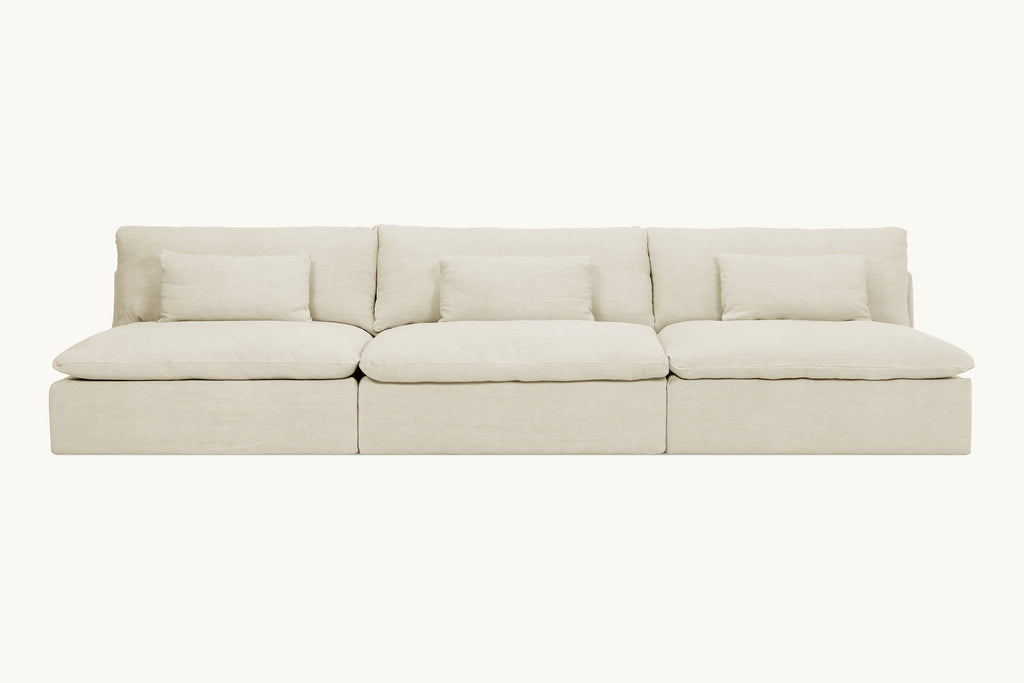 Front view of Aria Grande Sectional Sofa in Warm Oatmeal, a light warm beige Medium Weight Linen