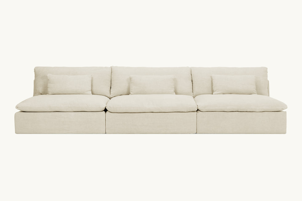 Front view of Aria Grande Sectional Sofa in Warm Oatmeal, a light warm beige Medium Weight Linen