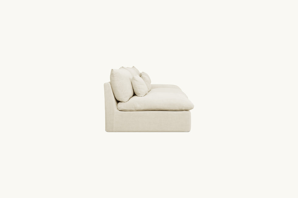 Side view of Aria Grande Sectional Sofa in Warm Oatmeal, a light warm beige Medium Weight Linen