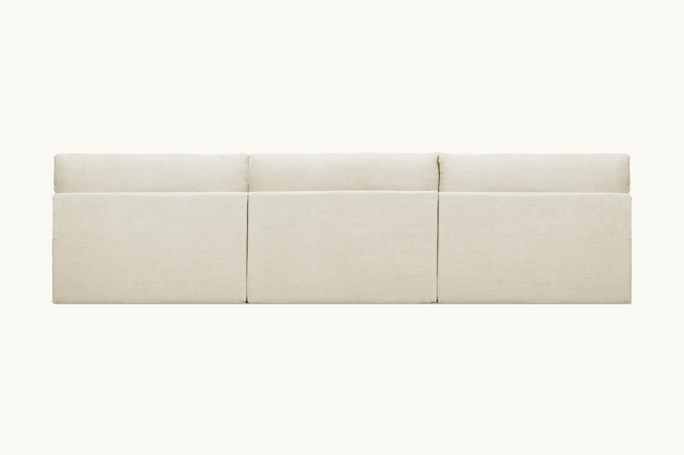Back view of Aria Grande Sectional Sofa in Warm Oatmeal, a light warm beige Medium Weight Linen