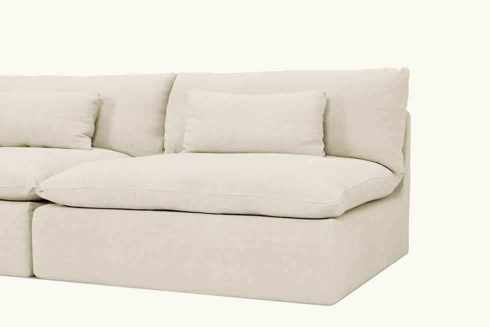 Close up view of Aria Grande Sectional Sofa in Warm Oatmeal, a light warm beige Medium Weight Linen