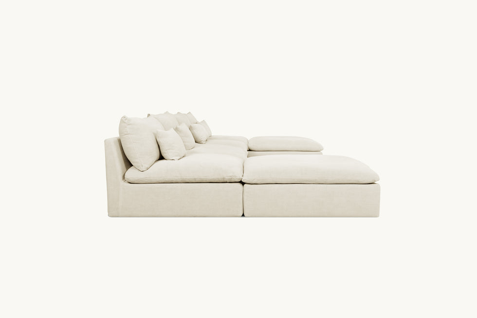 Side view of Aria Grande U-Shape Sectional Sofa in Warm Oatmeal, a light warm beige Medium Weight Linen