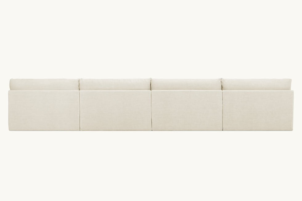 Back view of Aria Grande U-Shape Sectional Sofa in Warm Oatmeal, a light warm beige Medium Weight Linen