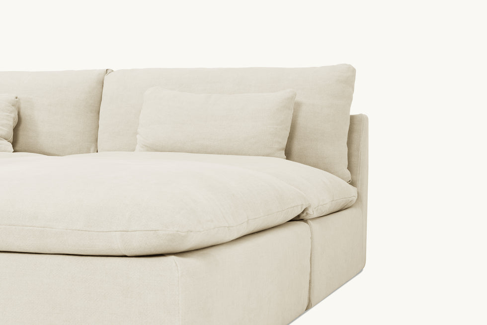 Close up view of Aria Grande U-Shape Sectional Sofa in Warm Oatmeal, a light warm beige Medium Weight Linen