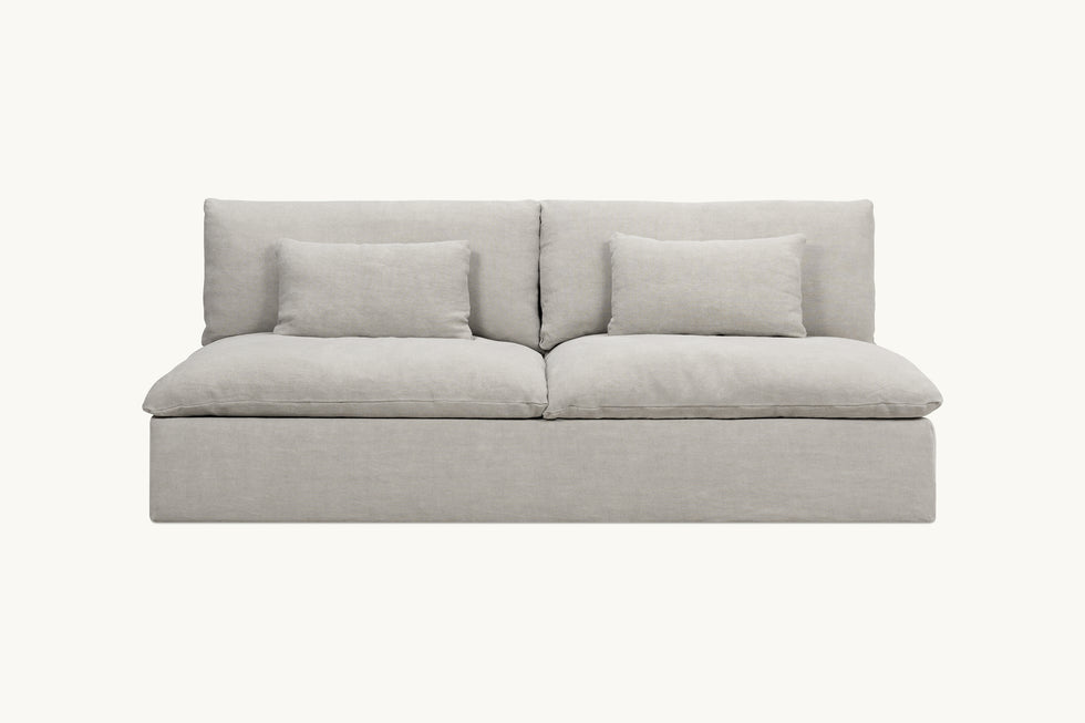 Front view of Aria 84" Sofa in Jasmine Rice, a light warm greige Medium Weight Linen