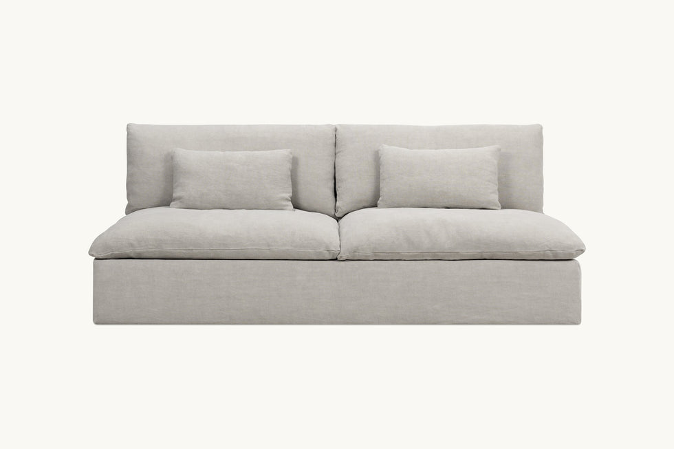 Front view of Aria 84" Sofa in Jasmine Rice, a light warm greige Medium Weight Linen