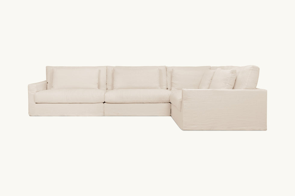 Side view of Devyn L-Shape Sectional Sofa in Corn Silk, a light beige Washed Cotton Linen