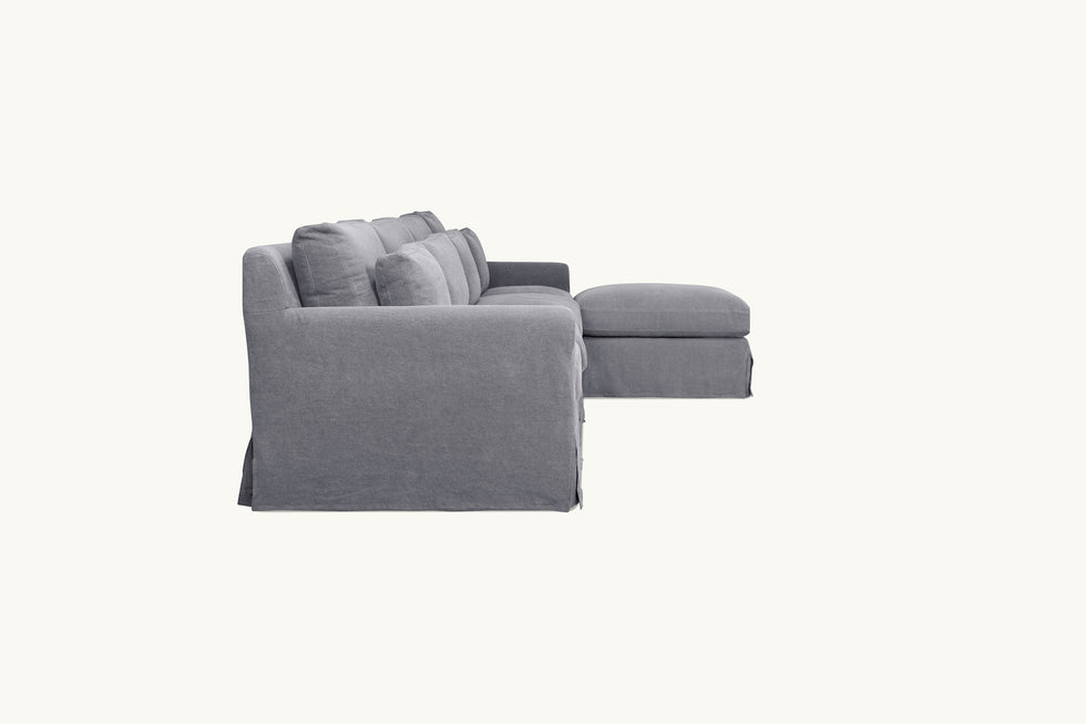 Side view of Elias 5-piece Chaise Sectional Sofa in Ink Cap, a medium cool grey Light Weight Linen