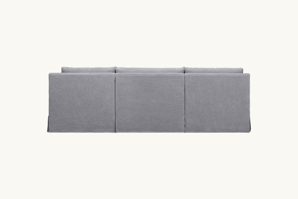 Back view of Elias 4-piece Chaise Sectional Sofa in Ink Cap, a medium cool grey Light Weight Linen