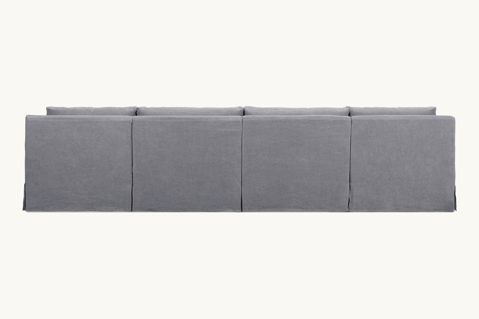 Back view of Elias 5-piece Chaise Sectional Sofa in Ink Cap, a medium cool grey Light Weight Linen
